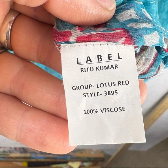 Ritu Kumar Multicolor Boho Blouse Sheer Flowy Long Sleeves NWT Sz 2 Festival - Picture 5 of 11